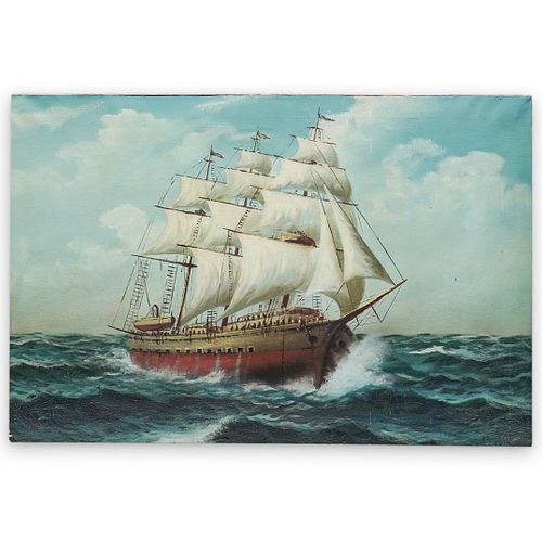 VINTAGE NAUTICAL SCENE OIL PAINTING