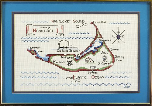 VINTAGE NEEDLEPOINT PICTORIAL MAP