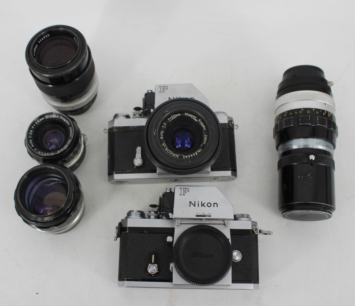 VINTAGE NIKON F LOT - 2 BODIES, 5