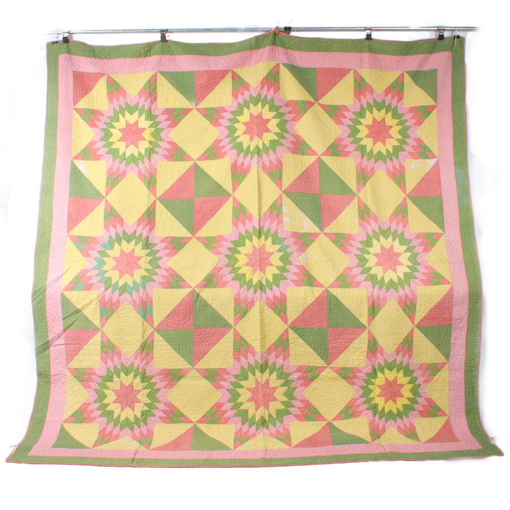 VINTAGE NINE STAR QUILT, HAND