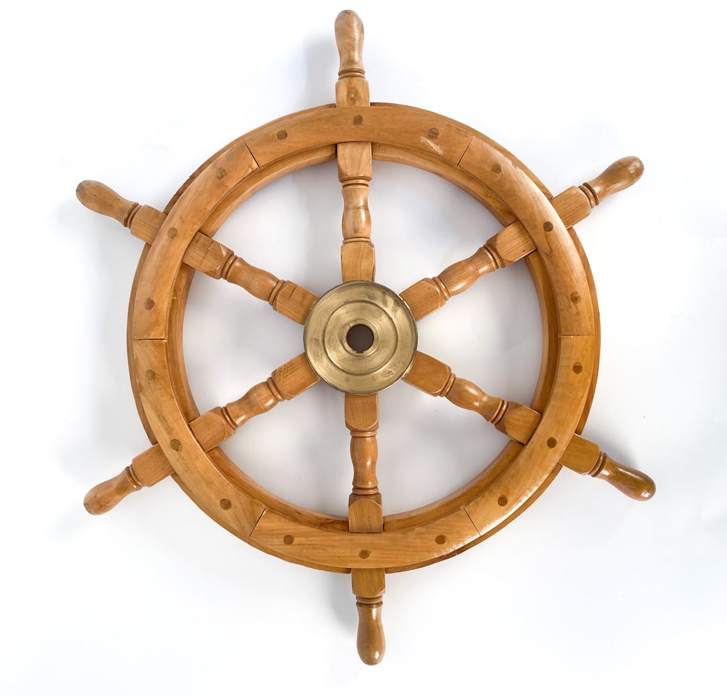 VINTAGE OAK & BRASS SHIP'S HELM