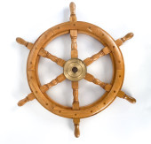 VINTAGE OAK & BRASS SHIP'S HEL