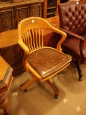 VINTAGE OAK SWIVEL DESK ARMCHA