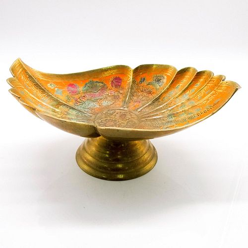 VINTAGE PAINTED BRASS FOOTED DISH