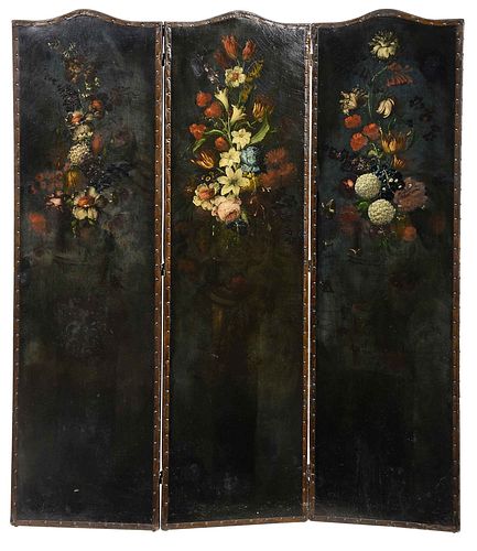 VINTAGE PAINTED LEATHER THREE PANEL
