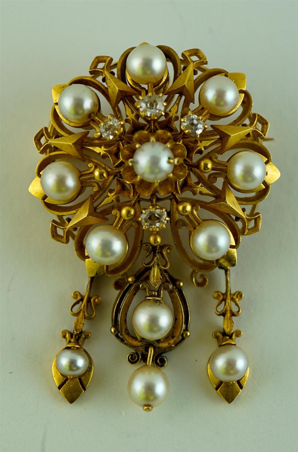 VINTAGE PEARL, DIAMOND AND 14K