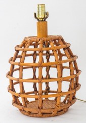 VINTAGE RATTAN CAGE FORM LAMP