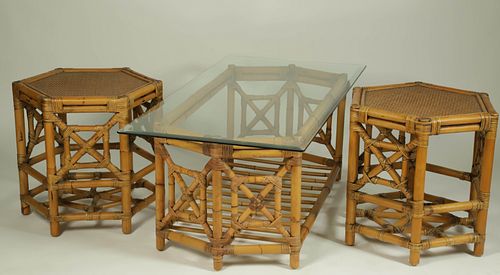 VINTAGE RATTAN GLASS TOP COFFEE