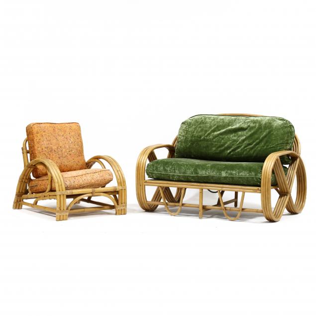 VINTAGE RATTAN LOVESEAT AND