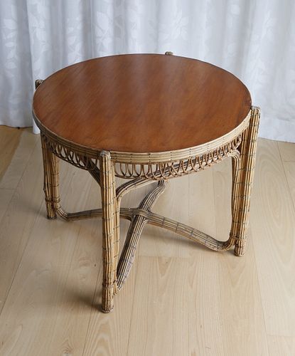 VINTAGE RATTAN ROUND SIDE