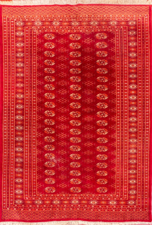 VINTAGE RED WOOL BOKHARA RUG