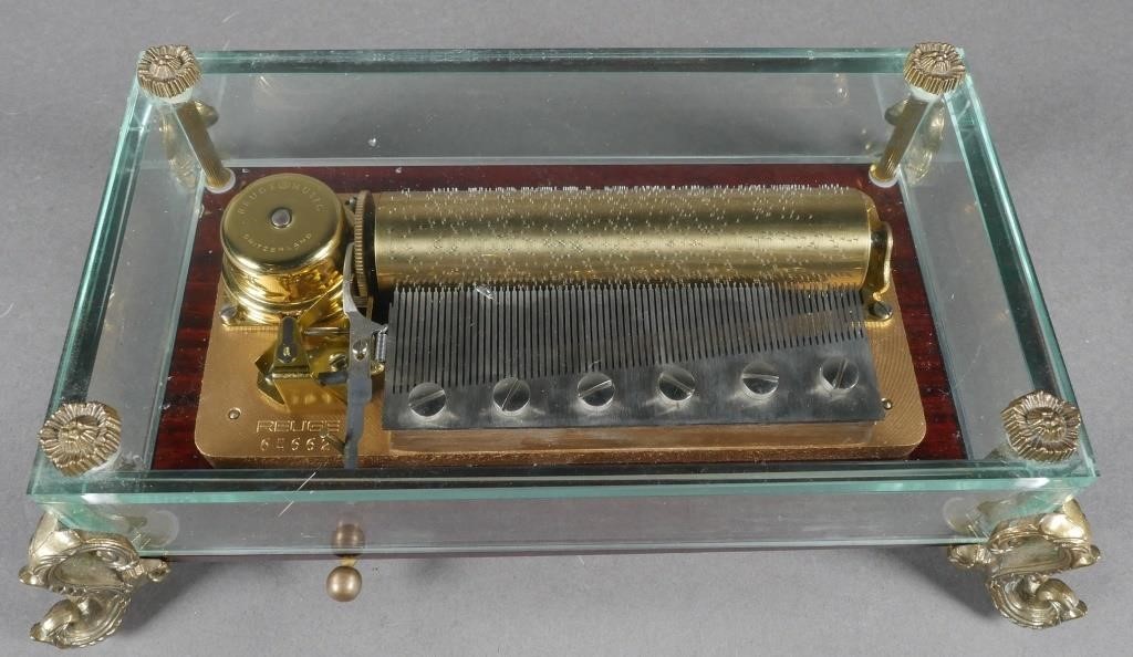VINTAGE REUGE GLASS MUSIC BOX,