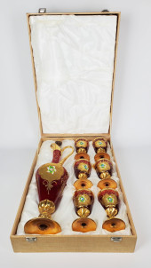 VINTAGE RUBY GLASS AND ENAMELE