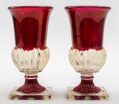 VINTAGE RUBY RED GLASS VASES,