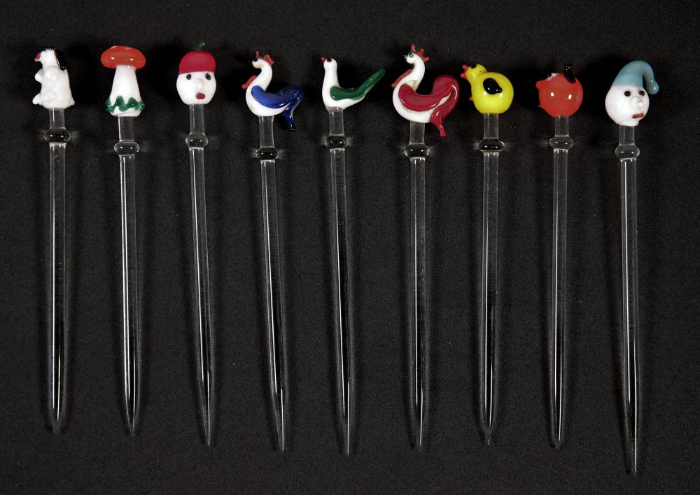 VINTAGE SET 9 GLASS APPETIZER PICKS