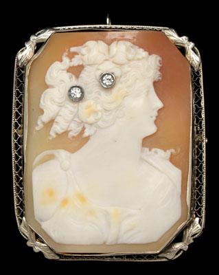 Vintage shell cameo and diamond