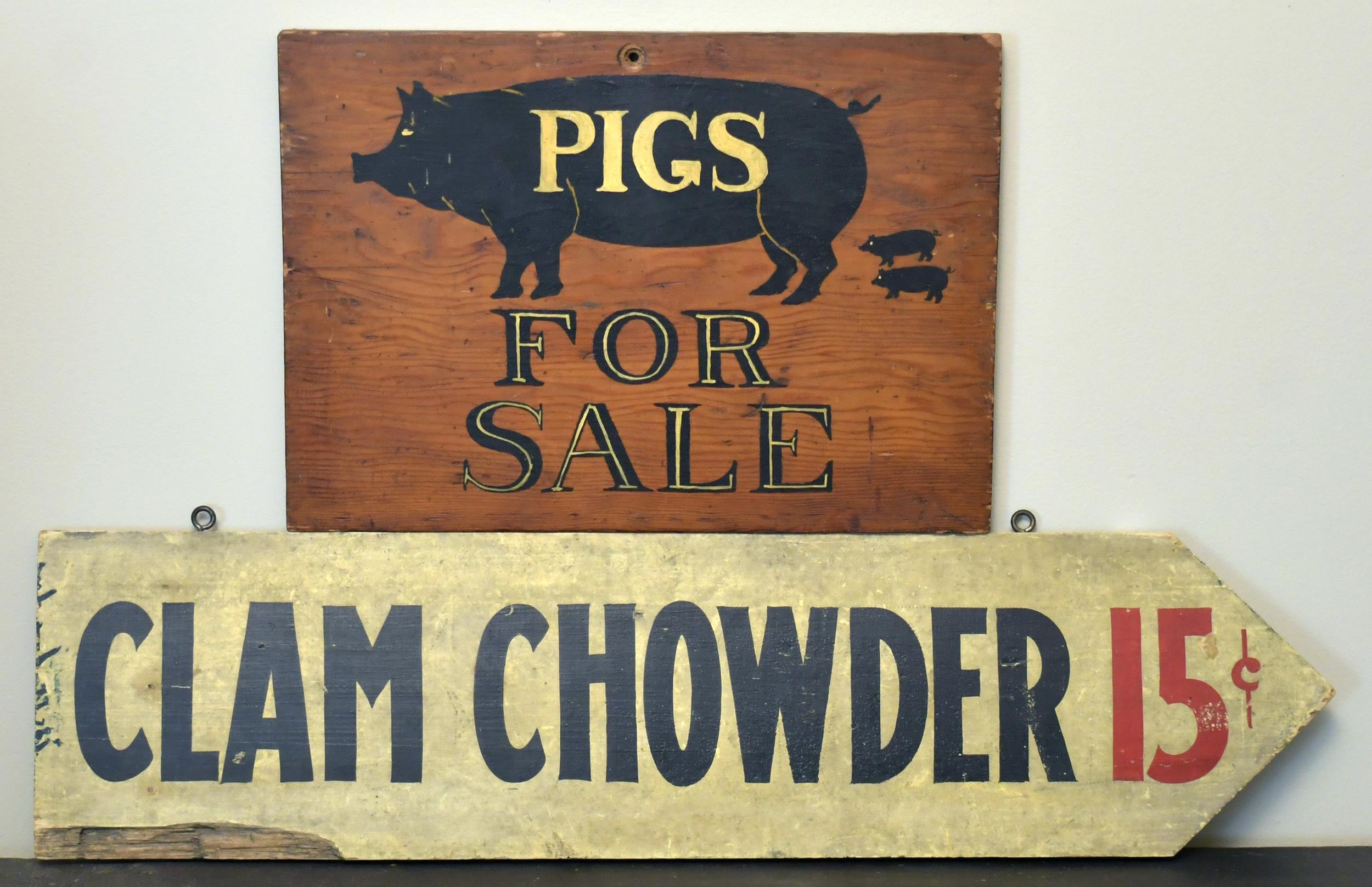 VINTAGE SIGNS, PIGS AND CLAM