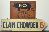VINTAGE SIGNS, PIGS AND CLAM C