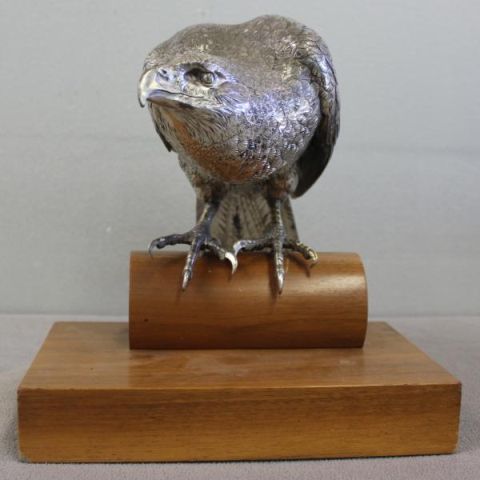 Vintage Silverplate Hawk on Wood