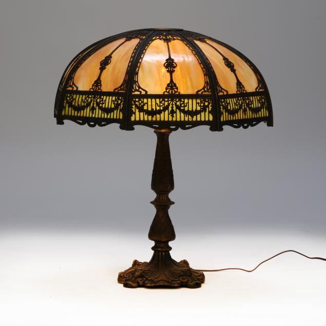 VINTAGE SLAG GLASS TABLE LAMP Early