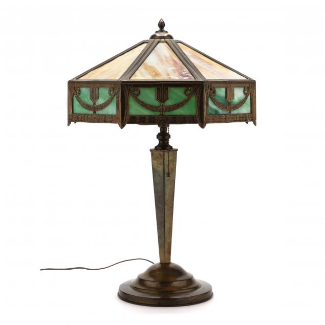 VINTAGE SLAG GLASS TABLE LAMP Early