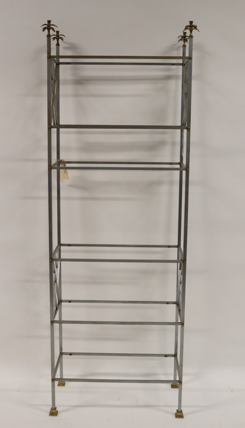 VINTAGE STEEL & BRASS ETAGERE IN