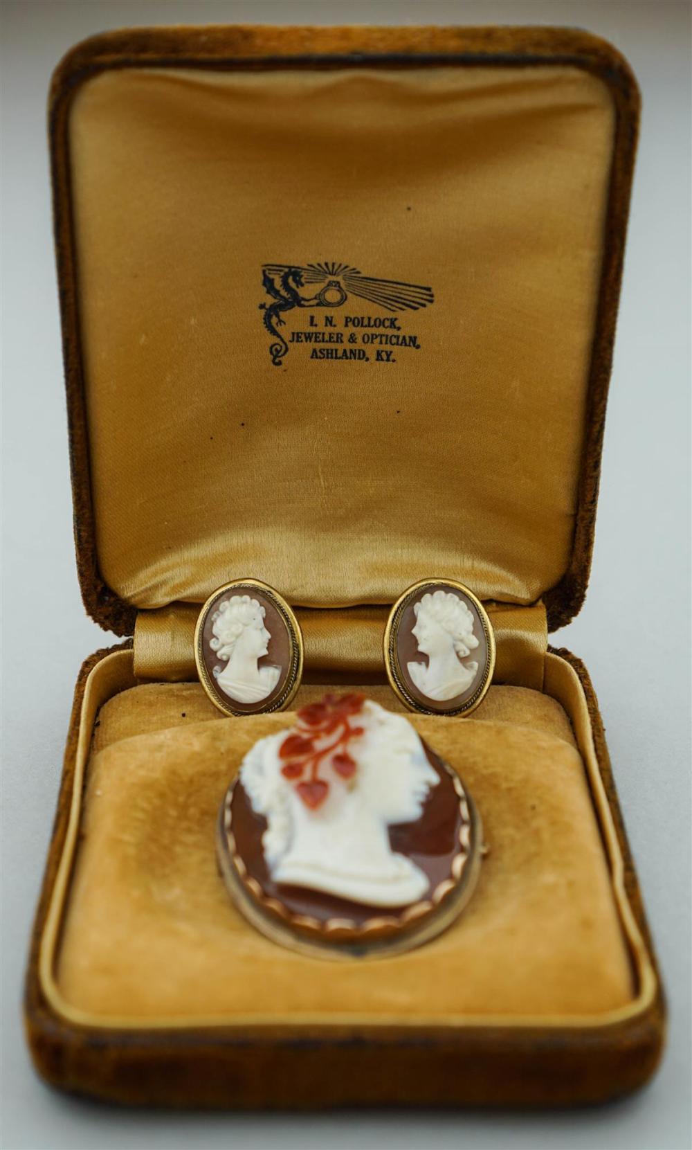 VINTAGE STONE CAMEO BROOCH AND