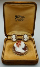 VINTAGE STONE CAMEO BROOCH AND