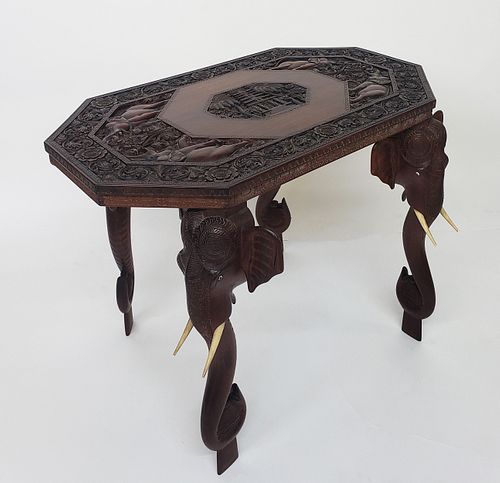 VINTAGE TEAK AND ROSEWOOD CARVED