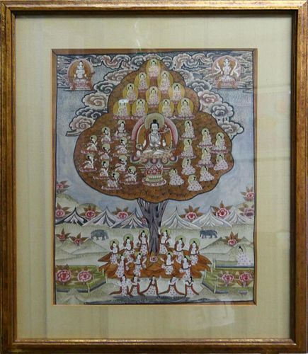 VINTAGE THAI TIBETAN THANGKA OIL ON