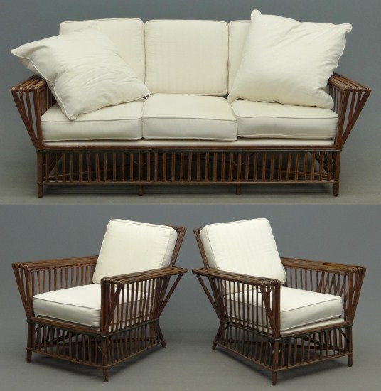 Vintage three piece rattan set with