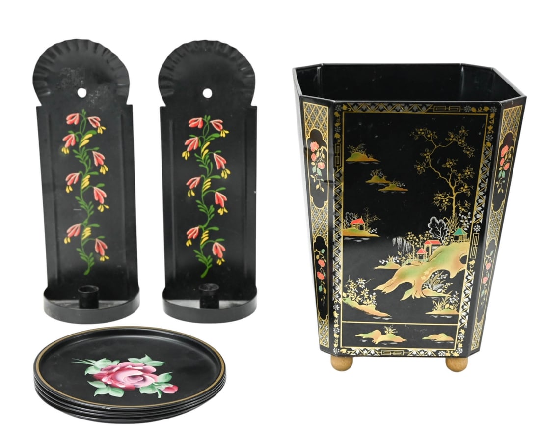 VINTAGE TOLE TRASH CAN, CANDLE