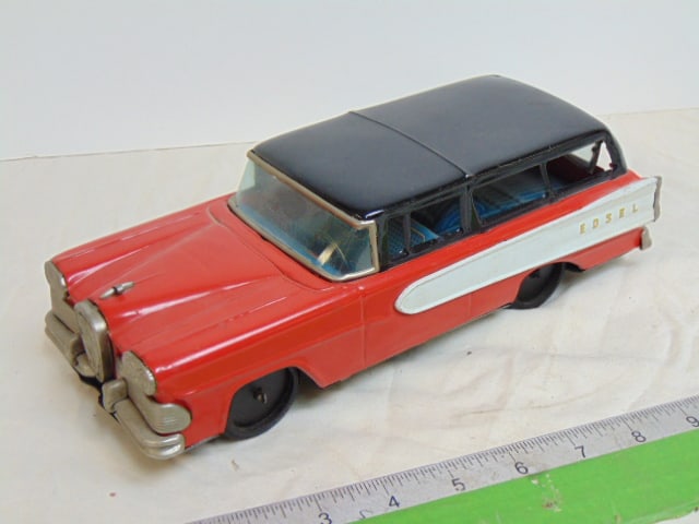 VINTAGE TOY CAR, EDSEL, IN RED,
