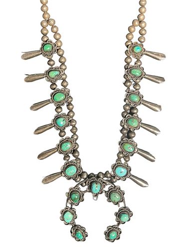 VINTAGE TURQUOISE STERLING SQUASH