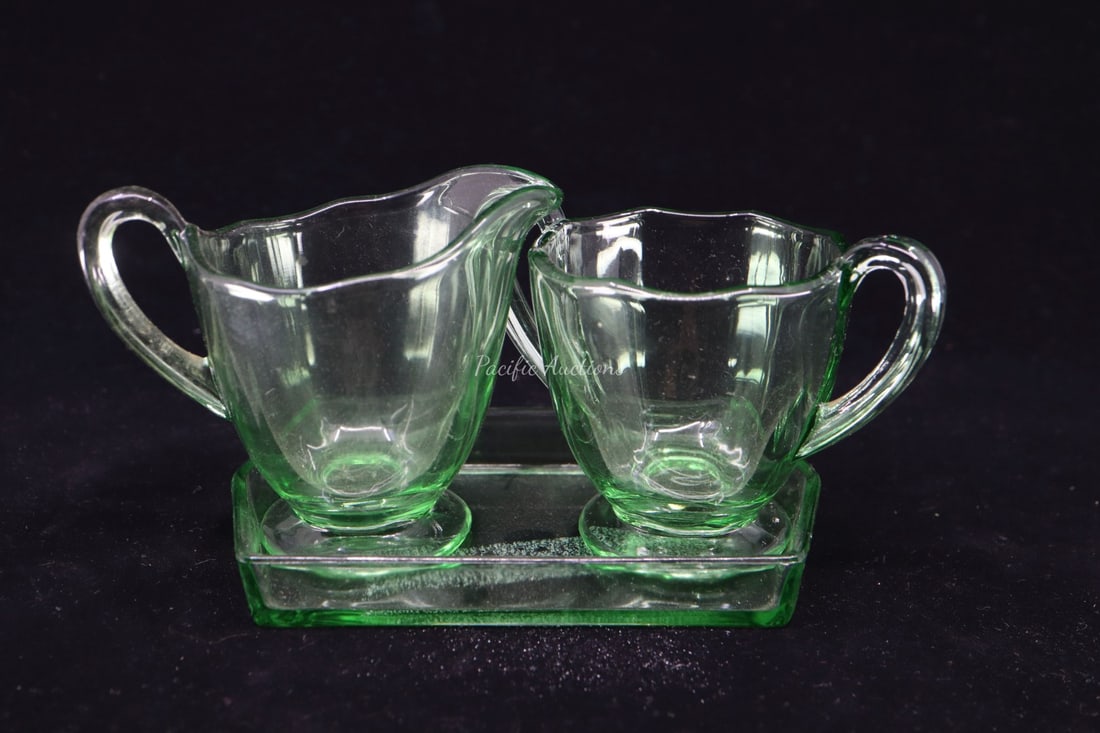 VINTAGE URANIUM GLASS CREAM AND