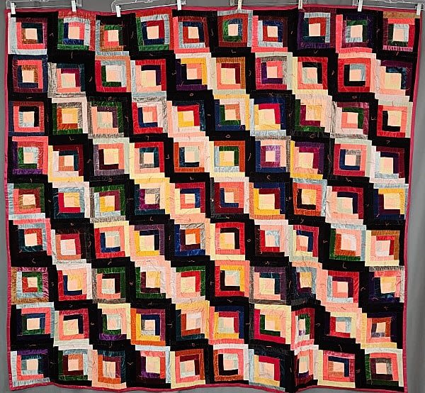Vintage Velvet Log Cabin Tied Quilt