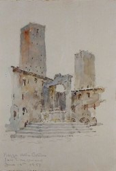VINTAGE WATERCOLOR "PIAZZA DEL