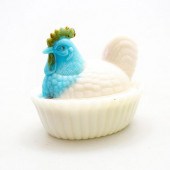 VINTAGE WHITE MILK GLASS HEN O
