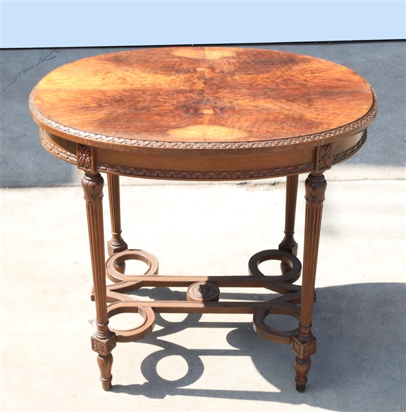 Vintage wood carved oval side table