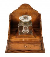 VINTAGE WOOD & GLASS INKWELL S