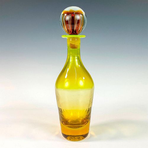 VINTAGE YELLOW ART GLASS DECANTER