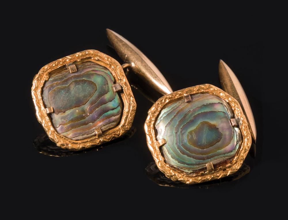VINTAGE YELLOW GOLD AND ABALONE