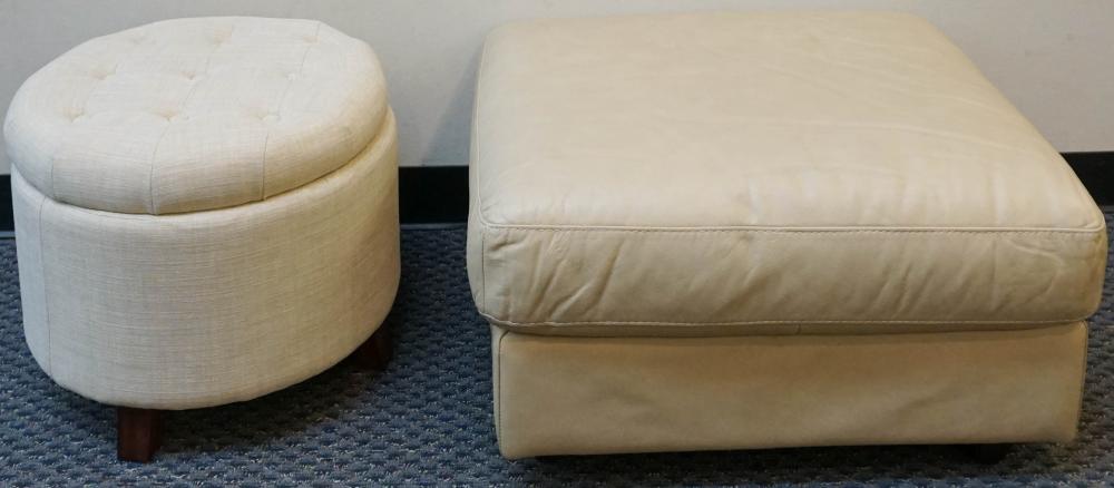 VINYL UPHOLSTERED OTTOMAN AND