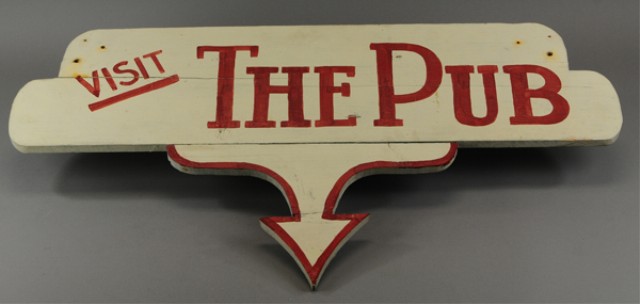 ''VISIT THE PUB'' SIGN C. 1950 wood