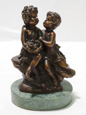 VNTG BRONZE & MARBLE CHERUB SC