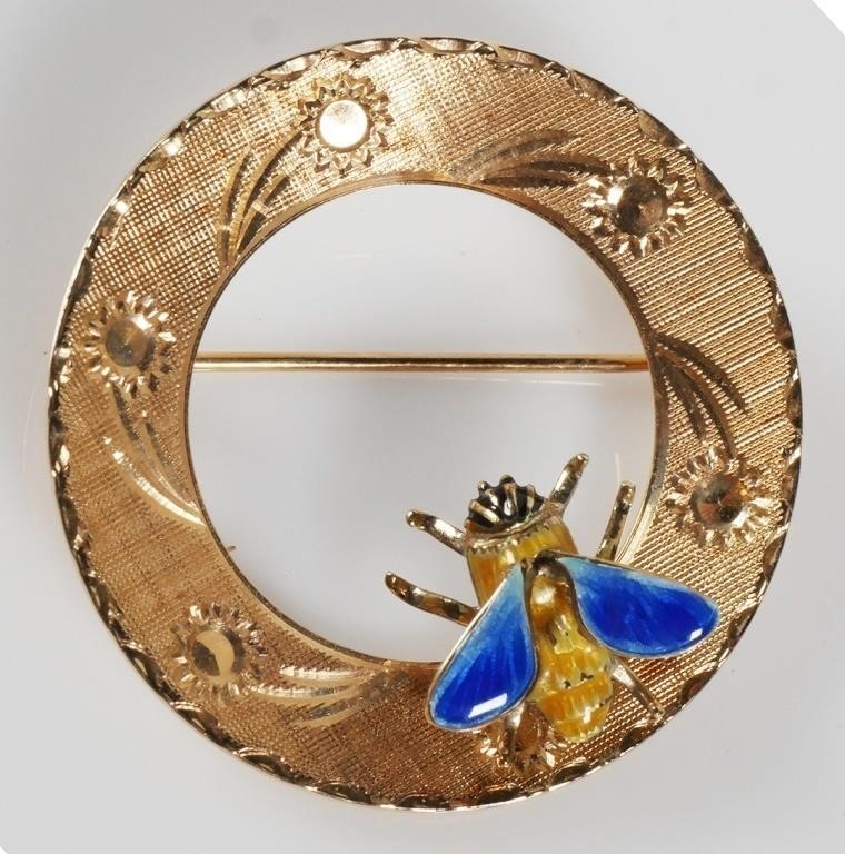 VTG 14K GOLD PIN, ENAMEL BEEVintage