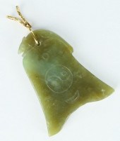 VTG CHINESE 14K YG GREEN JADE