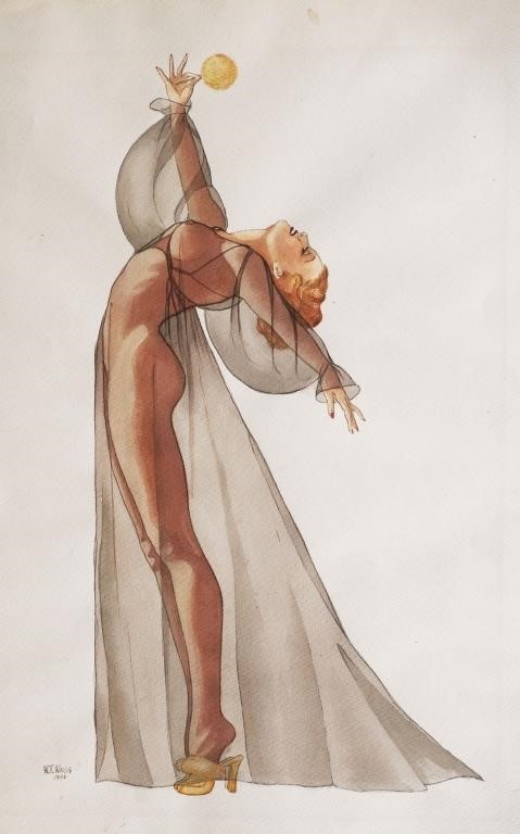 W. T. WALLS, WATERCOLOR, WOMAN W/