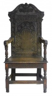 WAINSCOT ARMCHAIR, ENGLISH, 17