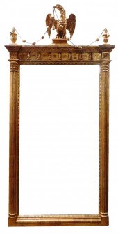 WALL MIRROR, CARVED WOOD GOLD-